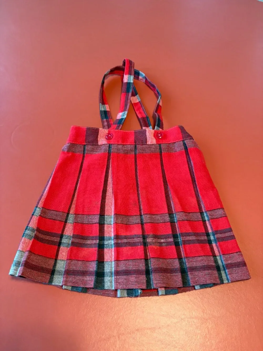 Vintage Little Girls Plaid Skirt Red Gray see measurements Handmade